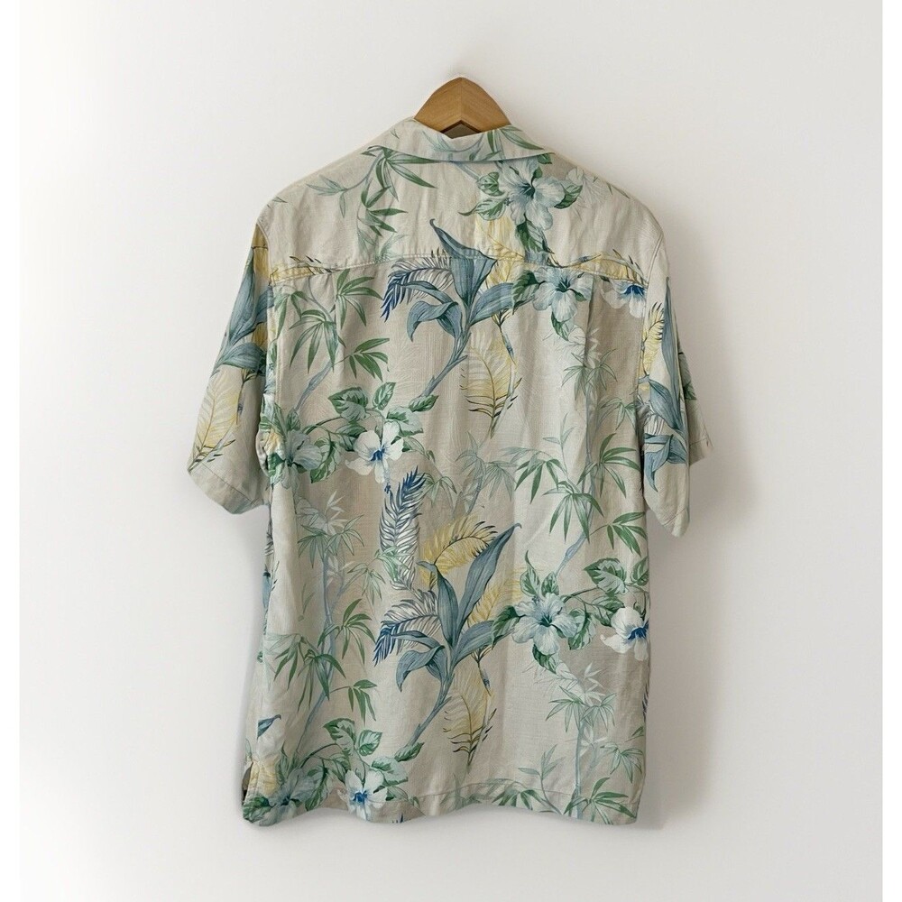 Tommy Bahama Hawaiian Shirt Sz Small 100% Silk Button Up Loop Collar Beige Blue - Picture 2 of 9